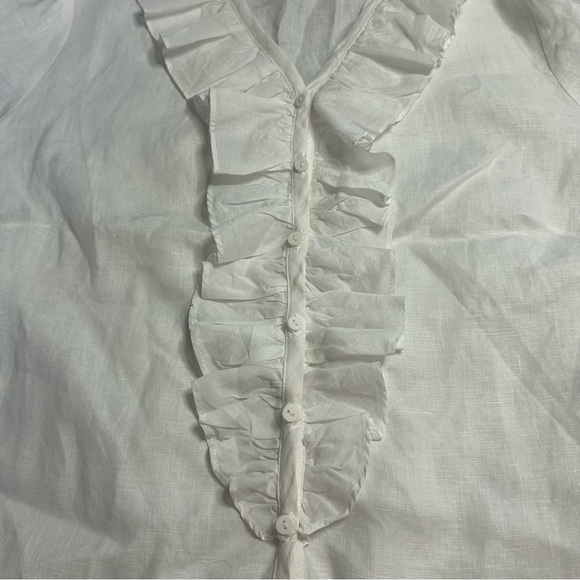 Carole Little Linen Ruffled Button Front Blouse 1X XL Plus size white chic work - Picture 3 of 7